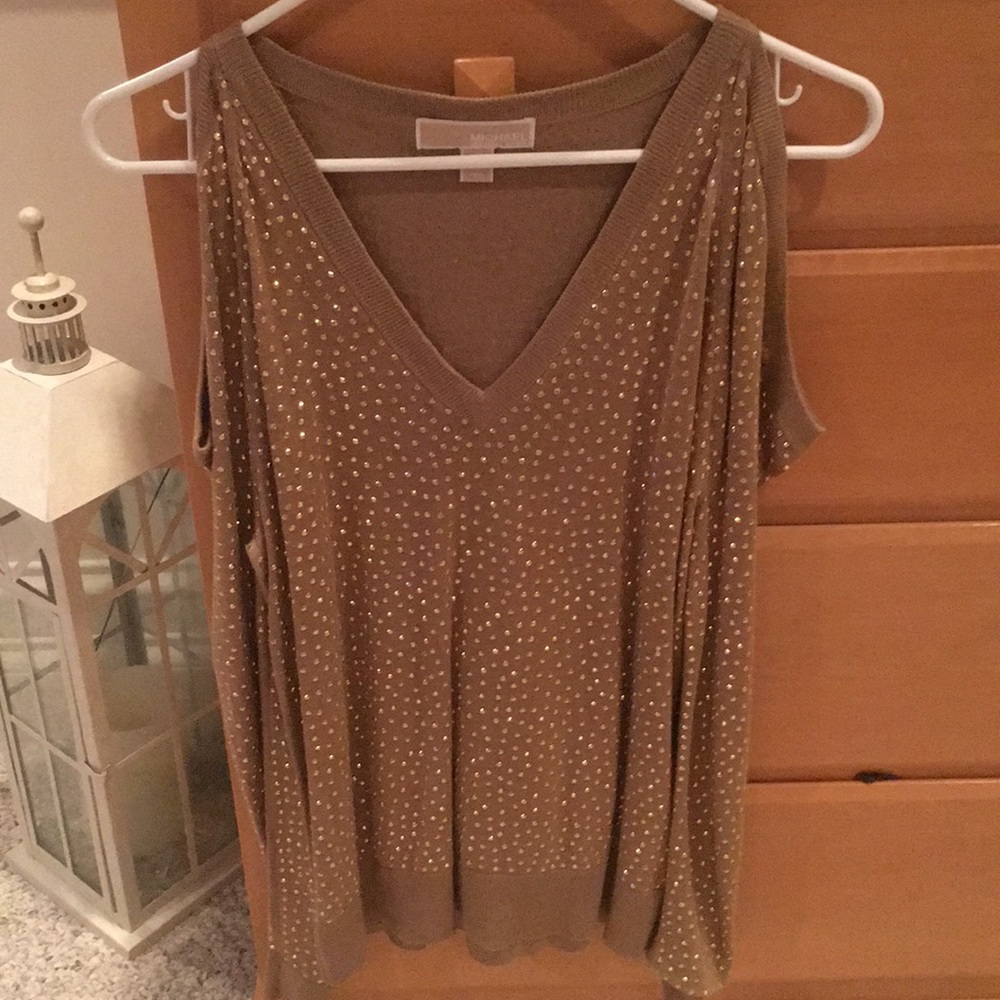 Michael Kors Golden Studded Open Shoulder Sweater